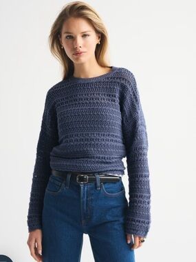 Abercrombie & Fitch Textural Open-Knit Crewneck Sweater - 100% cotton